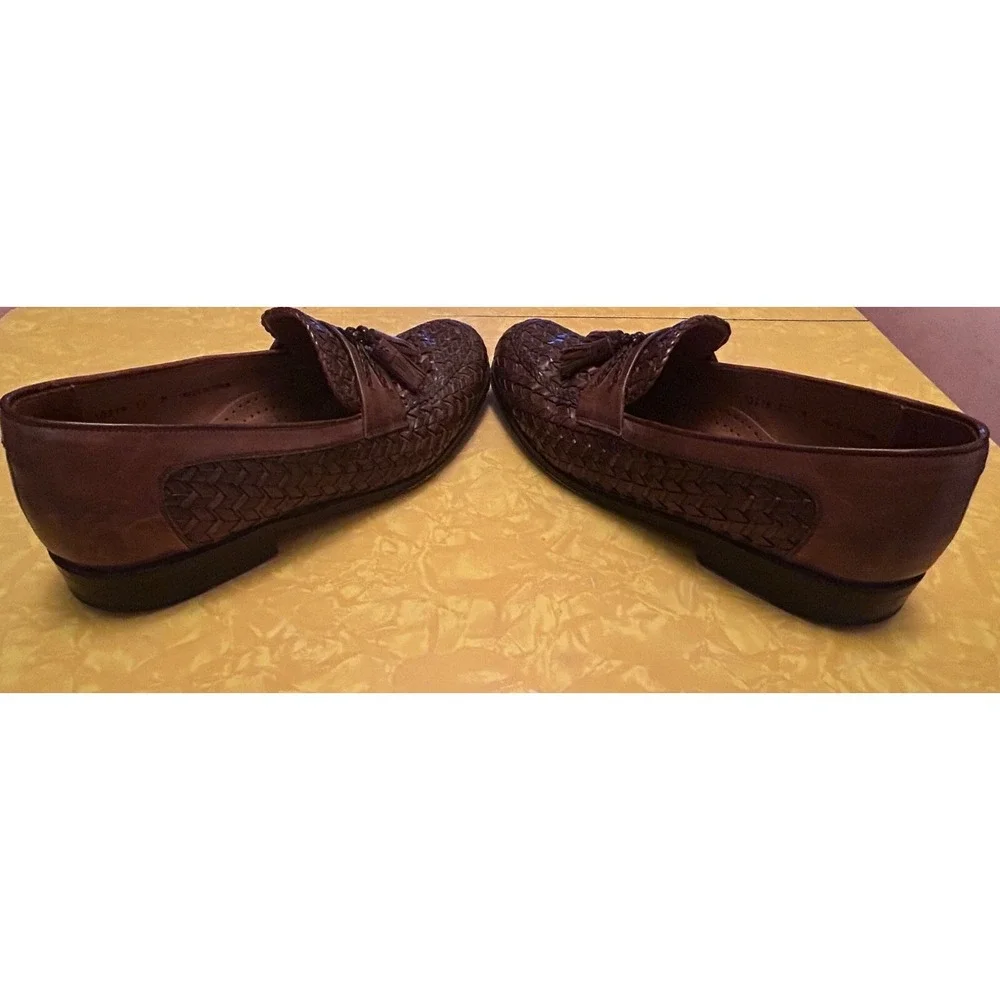 MAGNANNI Leather Weave Tassel Loafers Sz 11 M Classic Hamptons Mens Old Money